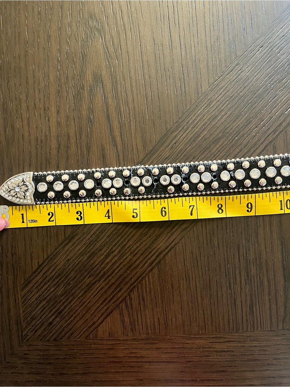 Vintage Y2K Rhinestone Studded Western
Belt Black Leather Silver Engraved Buckle - Picture 8 of 11